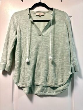 LOFT Light Mint Green V-Neck Hooded Pullover Top